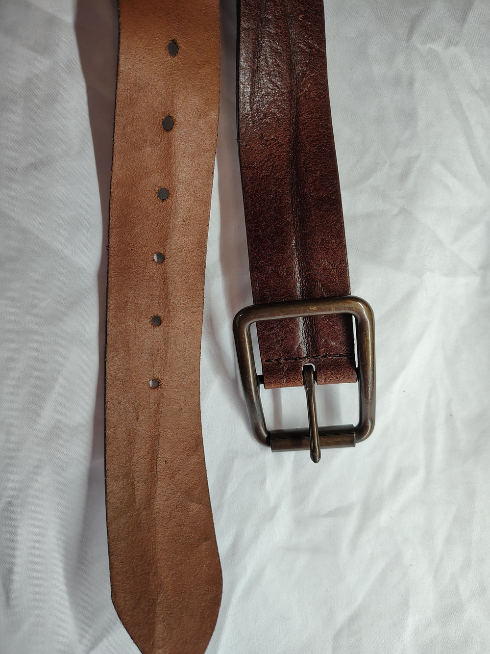 ASOS Two-Tone Brown Leather Belt with Antiqued Metal Buckle 46 Inch Adjustable